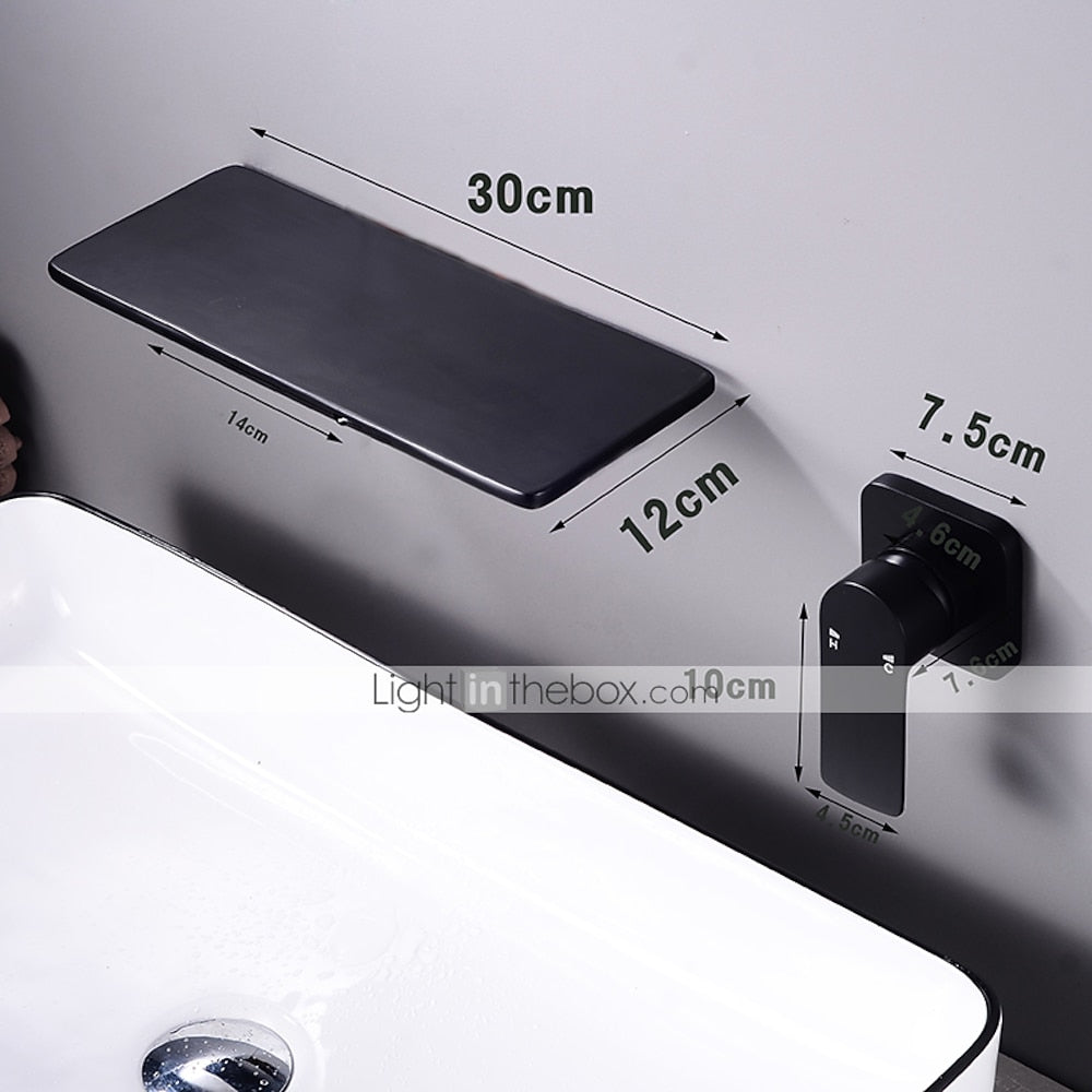 Waterfall Wall-Mount Bathroom Faucet, Single-Handle Brass Sink Faucet, Matte Black / Matte White