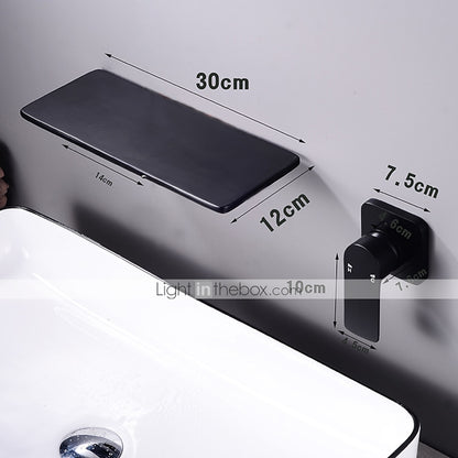 Waterfall Wall-Mount Bathroom Faucet, Single-Handle Brass Sink Faucet, Matte Black / Matte White