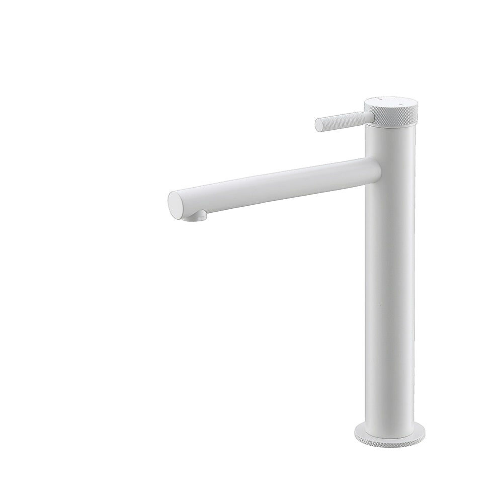 Modern Single-Handle Tall Vessel Sink Faucet, Solid Brass Bathroom Faucet with Knurled Handle, Chrome / Matte Black / Brushed Gold / Rose Gold / Matte White