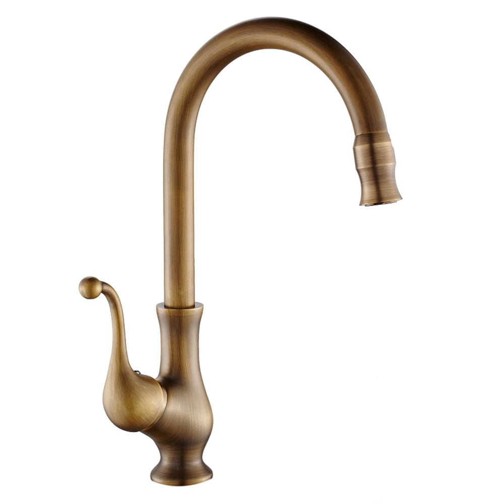Antique Brass Traditional High Arc Kitchen Faucet, Single-Handle Single-Hole Brass Faucet with Swivel Spout