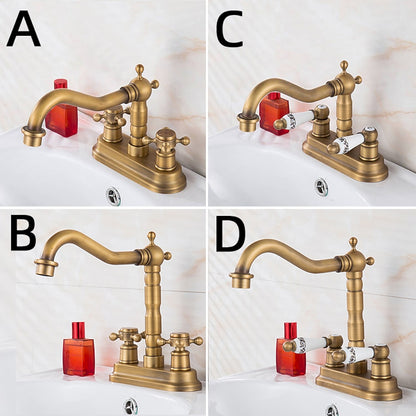 Antique Brass Swivel Spout Bathroom Faucet, Vintage Double-Handle Centerset Faucet