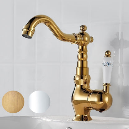 Vintage Single-Hole Bathroom Sink Faucet, 360-Degree Swivel Spout Brass Faucet, Chrome / Polished Gold / Antique Brass