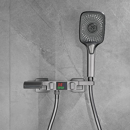 Wall-Mount Waterfall Tub Faucet, Dual-Handle Bath Mixer Tap with Handheld Shower