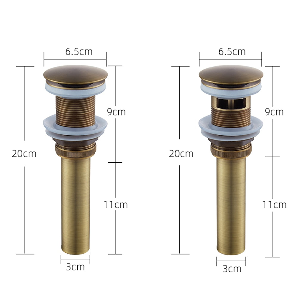 Antique Brass Engraved Bathroom Sink Pop-Up Drain, Solid Brass Vanity Basin Drain Assembly, With / Without Overflow