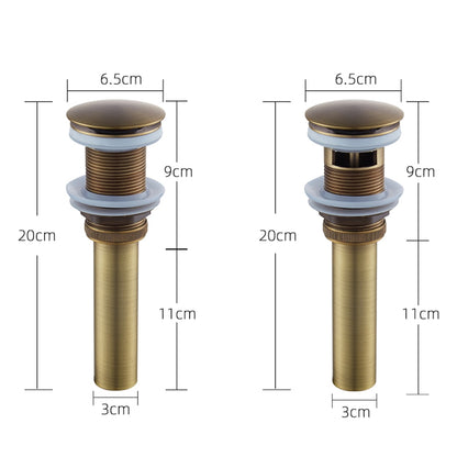 Antique Brass Engraved Bathroom Sink Pop-Up Drain, Solid Brass Vanity Basin Drain Assembly, With / Without Overflow