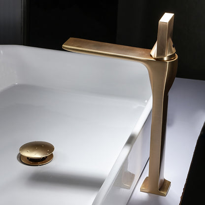 Brushed Gold Modern Bathroom Sink Faucet, Single-Hole Single-Handle Brass Faucet