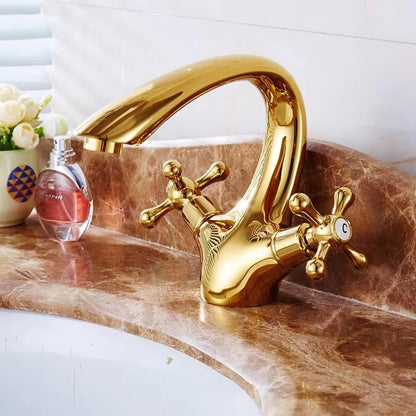 Traditional Dual-Handle Bathroom Faucet, High Arc Brass Sink Faucet, Polished Gold / Chrome / Antique Brass / Oil-Rubbed Bronze