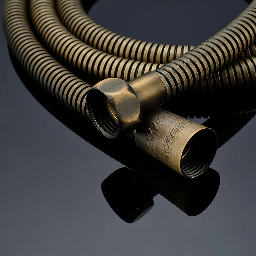 Traditional Antique Brass Handheld Shower Head, Vintage Sprayer with Flexible Shower Hose