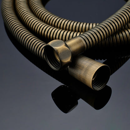 Traditional Antique Brass Handheld Shower Head, Vintage Sprayer with Flexible Shower Hose