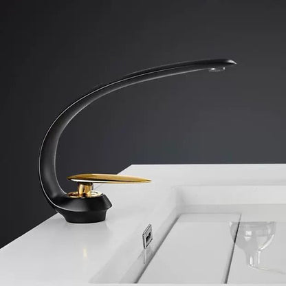 High Arc Spout Modern Single-Hole Bathroom Faucet, Single-Handle Brass Body Sink Faucet