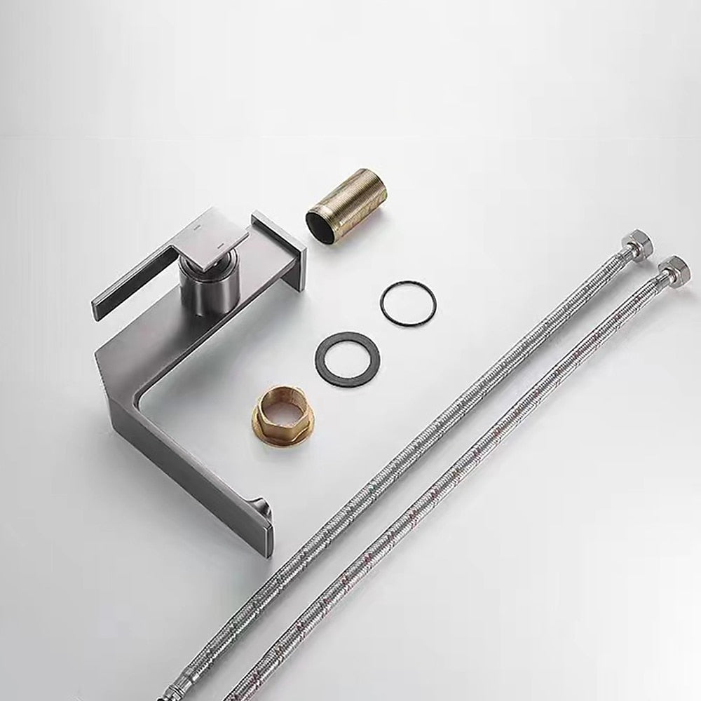 Modern Waterfall Bathroom Faucet, Single-Handle Brass Faucet, Matte Black / Chrome / Brushed Gold / Gunmetal