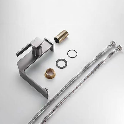 Modern Waterfall Bathroom Faucet, Single-Handle Brass Faucet, Matte Black / Chrome / Brushed Gold / Gunmetal