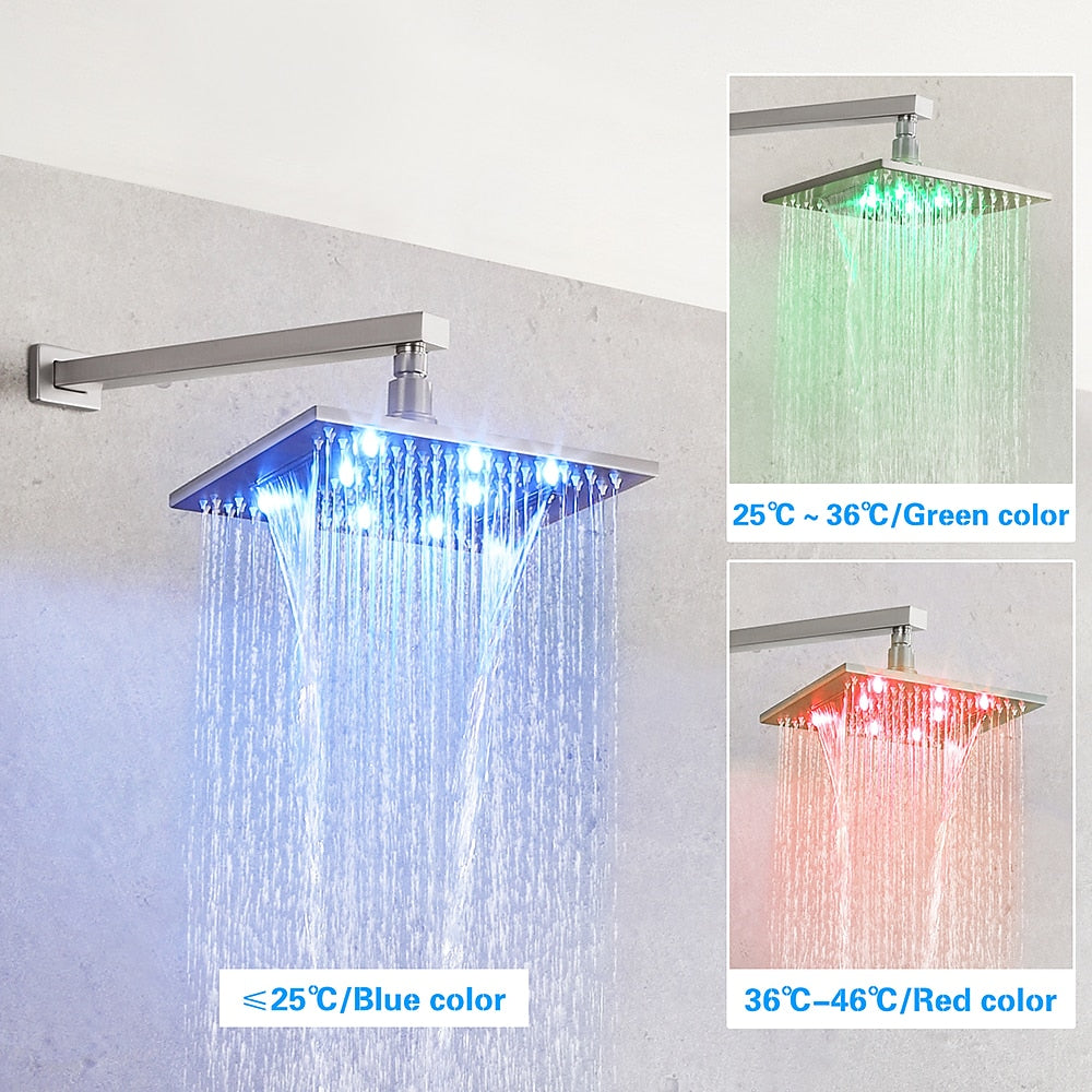 LED Rainfall Shower Faucet System, Wall-Mount Single-Handle Shower Faucet with Handheld Shower, Matte Black / Chrome