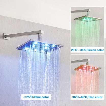 LED Rainfall Shower Faucet System, Wall-Mount Single-Handle Shower Faucet with Handheld Shower, Matte Black / Chrome