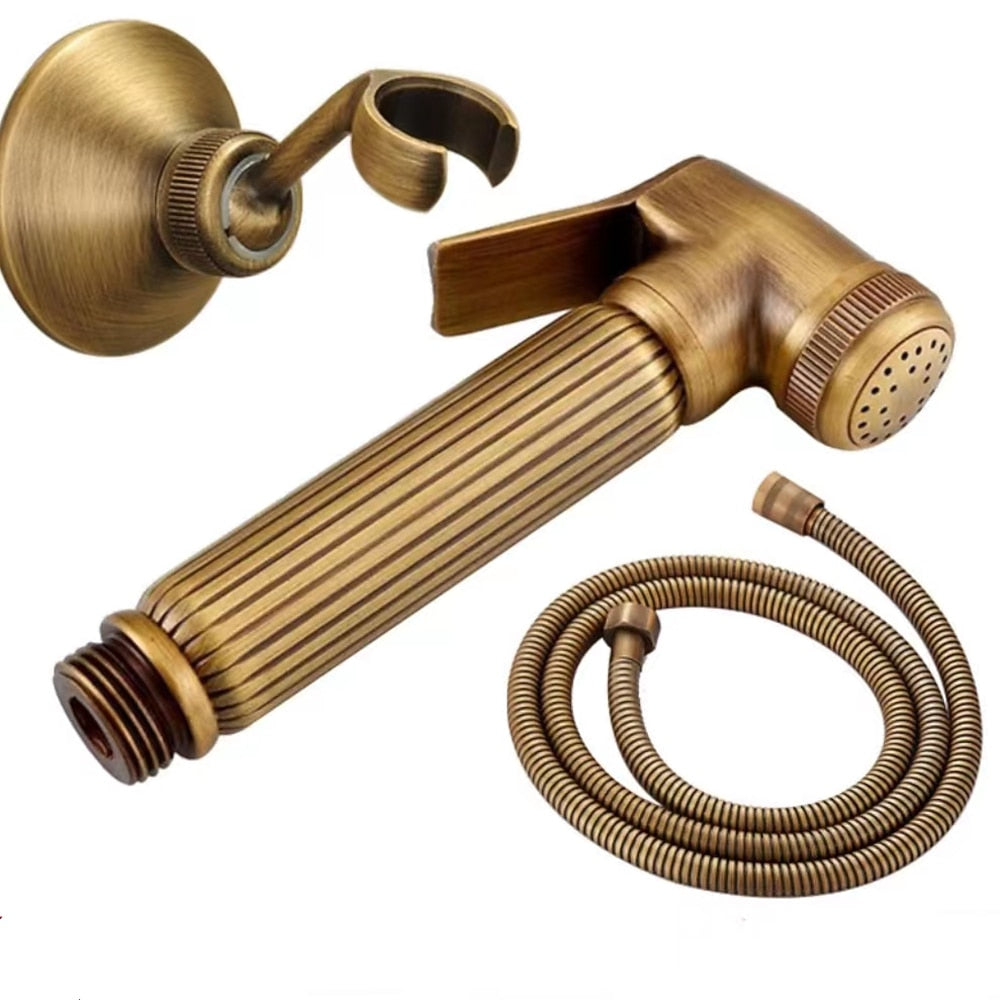 Self-Cleaning Antique Copper Handheld Bidet Sprayer, Wall-Mount Toilet Shattaf Sprayer with Hose