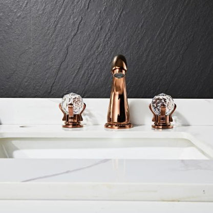 Modern Widespread Bathroom Faucet with Crystal Knob Handles, 3-Hole Double-Handle Brass Basin Mixer Tap, Antique Brass / Brushed Gold / Chrome / Matte Black / Rose Gold / Gunmetal / PVD