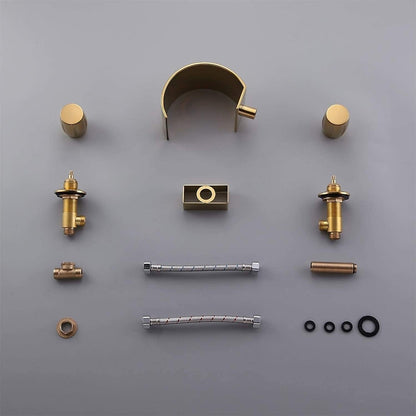 Waterfall Bathroom Faucet, Modern 3-Hole Widespread Dual-Handle Faucet, Polished Gold / Matte Black