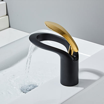 Modern Waterfall Bathroom Faucet, Single-Handle Brass Faucet