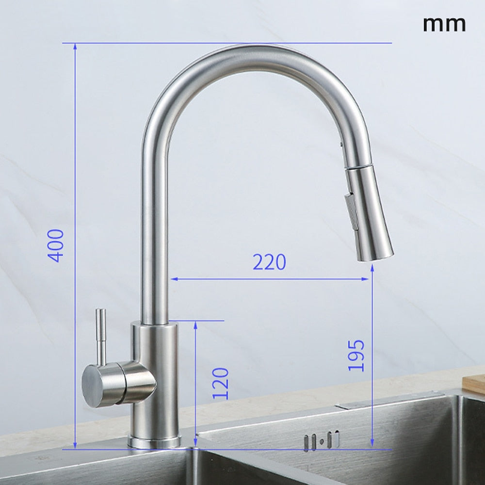 Brushed Nickel Pull-Down Kitchen Faucet, High-Arc Single-Handle Swivel Faucet