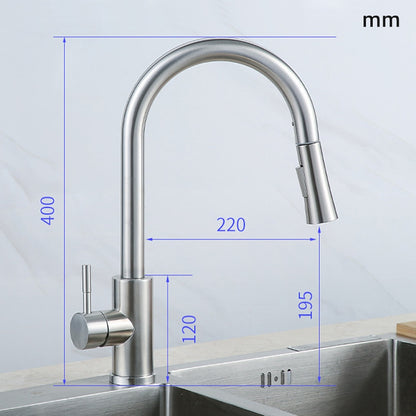 Brushed Nickel Pull-Down Kitchen Faucet, High-Arc Single-Handle Swivel Faucet