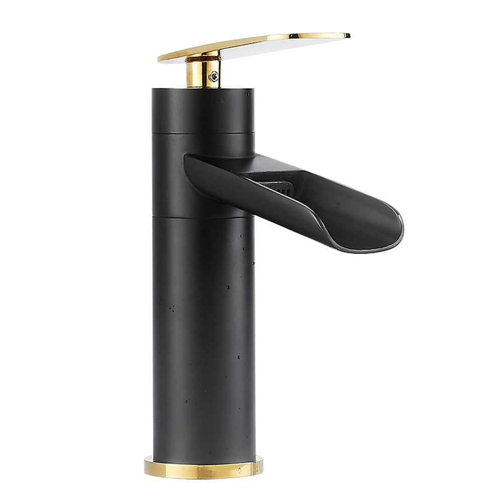 Modern Brass Waterfall Bathroom Faucet, Single-Hole Deck Mounted Faucet