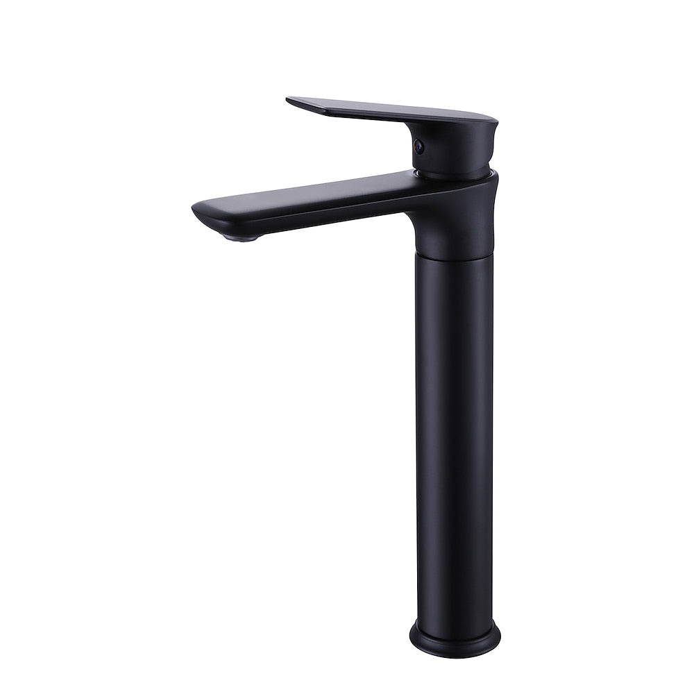 Matte Black Modern Single-Hole Vessel Sink Faucet, Single-Handle Tall Bathroom Faucet
