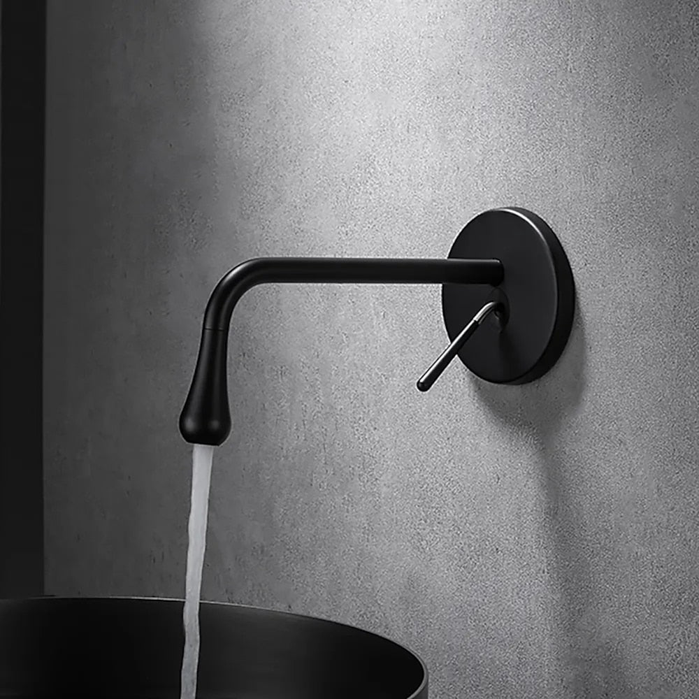 Wall-Mount Single-Handle Bathroom Faucet, Rotatable Spout Brass Faucet, Matte Black / Chrome / Brushed Gold / Gunmetal