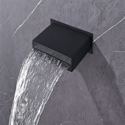 Matte Black Thermostatic Waterfall Rainfall Contemporary Shower System, Wall-Mount 5-Function Brass Faucet with Handheld Shower