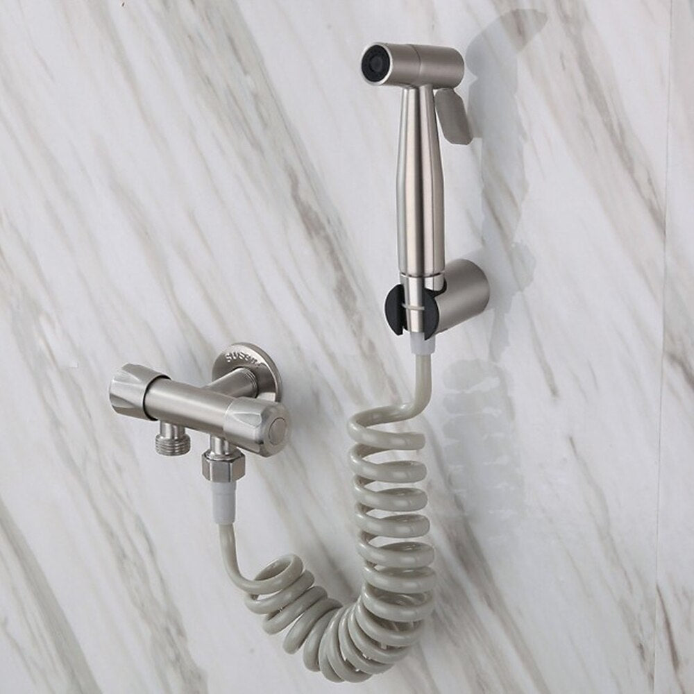 Stainless Steel Handheld Bidet Sprayer Faucet, Wall-Mount Single-Handle Toilet Shattaf with T-Valve / Flexible Hose