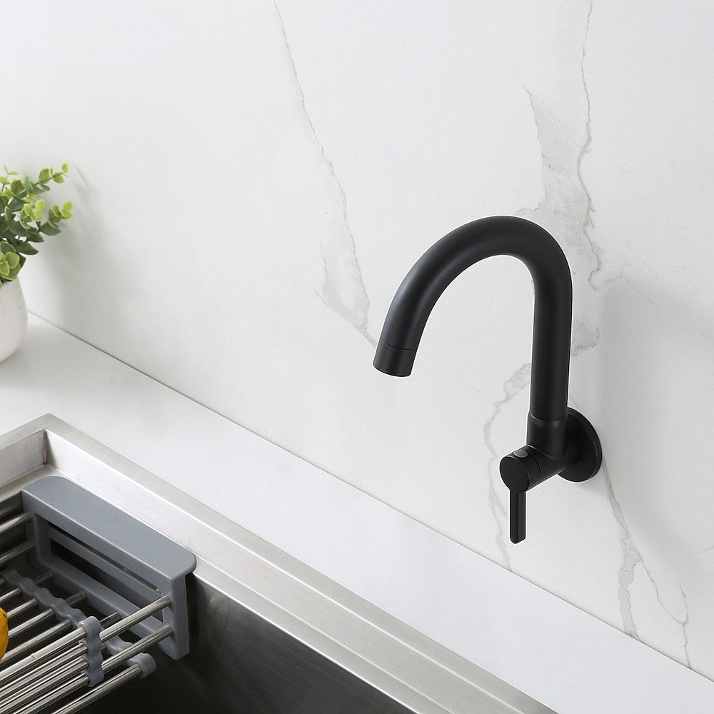 Modern Wall-Mount Single-Cold Bar Faucet, Single-Handle Swivel Spout Faucet, Chrome / Brushed Nickel / Brushed Gold / Matte Black