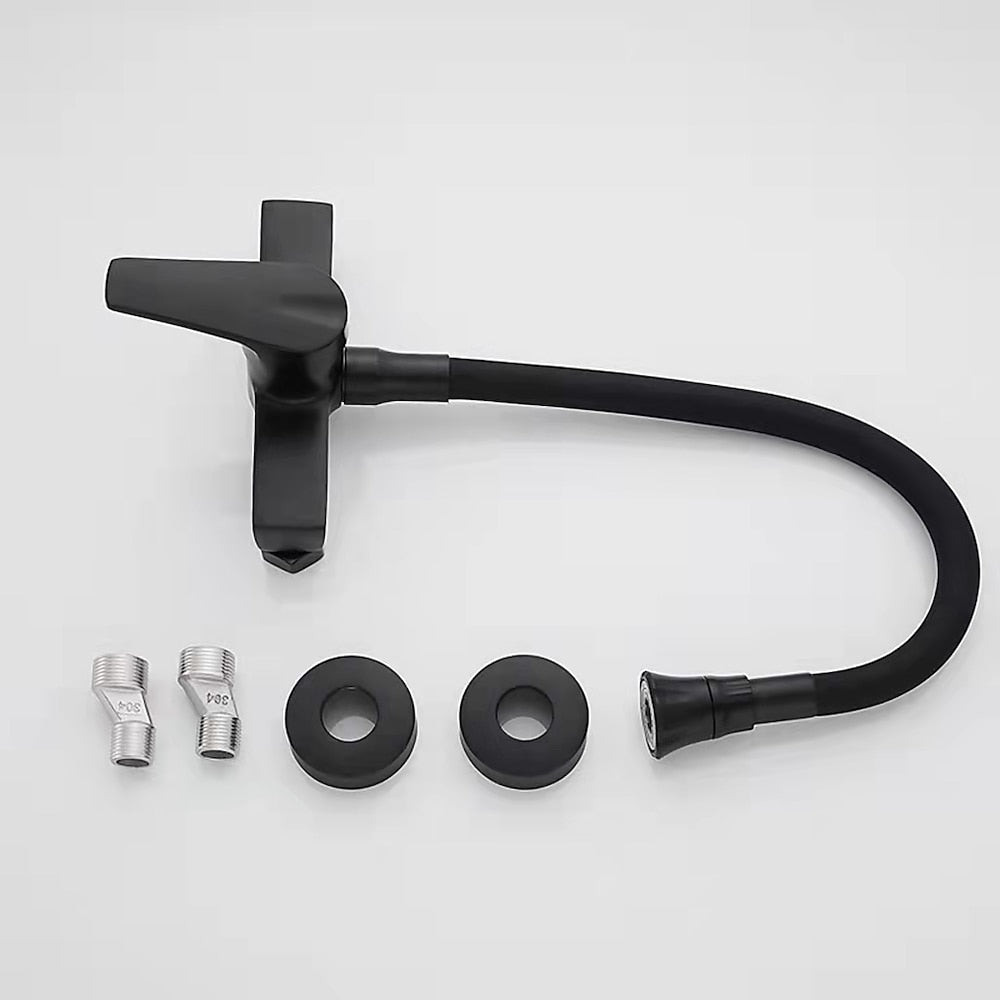 Matte Black Wall-Mount Kitchen Faucet, Single-Handle Bendable Spout Faucet