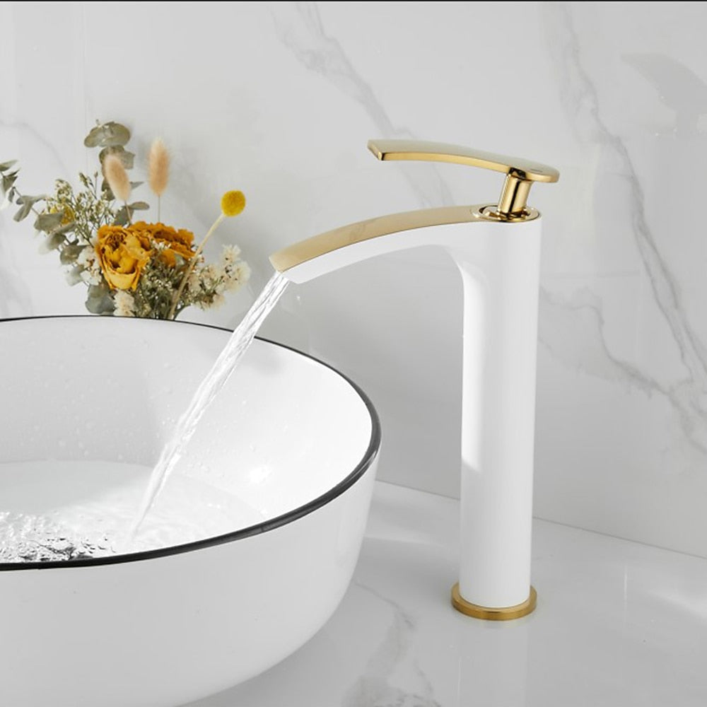 Waterfall Modern Bathroom Vessel Sink Faucet, Single-Handle Single-Hole Brass Basin Faucet