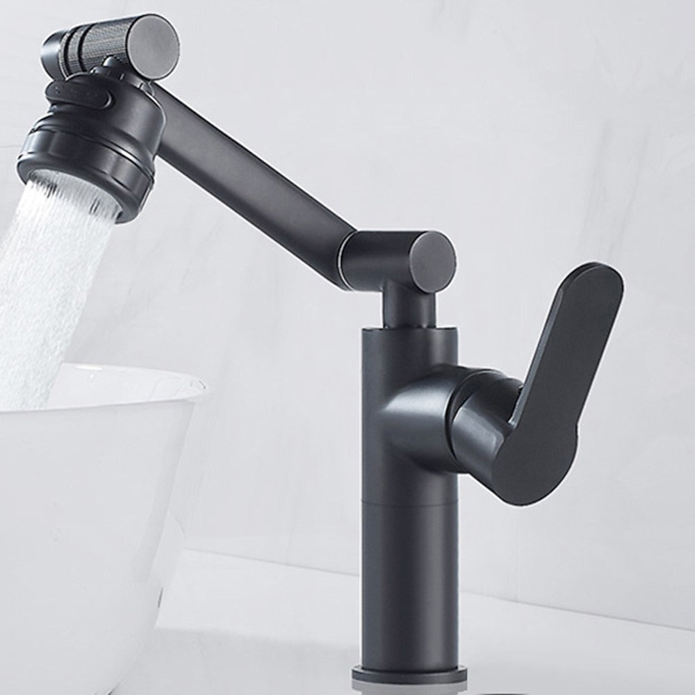 Height-Adjustable Modern Bathroom Sink Faucet, Single-Hole Swivel Spout Faucet, Matte Black / Chrome