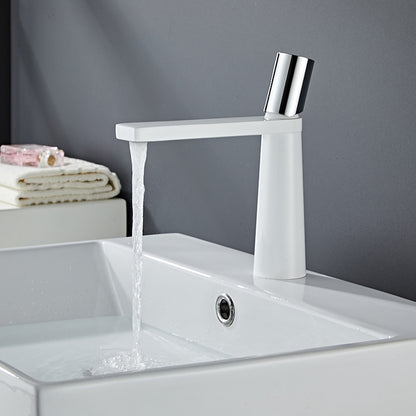 Modern Single-Hole Single-Handle Bathroom Faucet, Brass Flat Spout Basin Faucet, Matte Black / Brushed Gold / Matte White / Chrome / Gunmetal