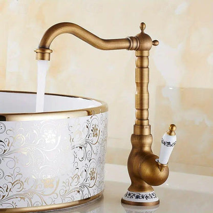 Traditional High-Arc Vessel Sink Faucet, Single-Handle Single-Hole Faucet, Antique Brass / Chrome / Matte Black