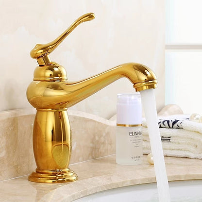 Vintage Single-Hole Bathroom Faucet, Single-Handle Brass Vanity Faucet with Ceramic Floral Accent