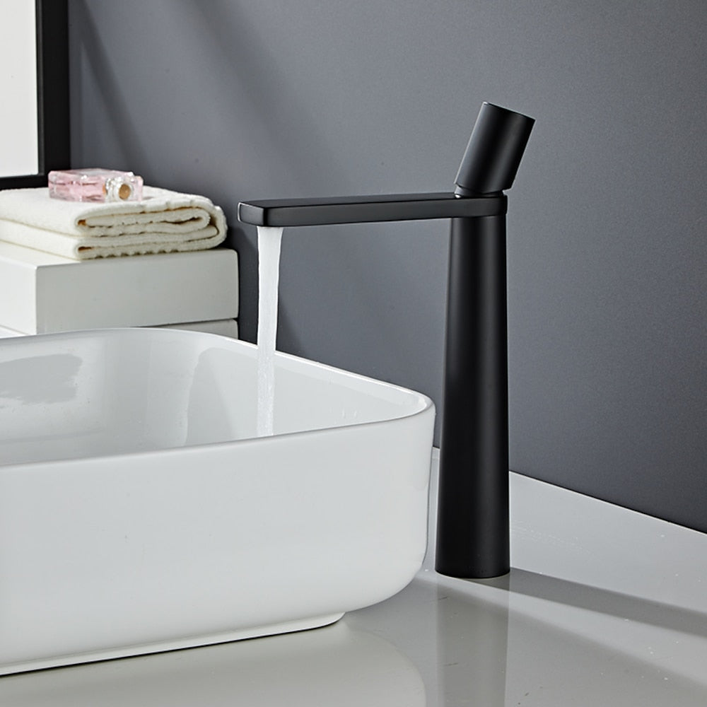 Modern Tall Single-Hole Vessel Faucet, Single-Handle Brass Bathroom Faucet