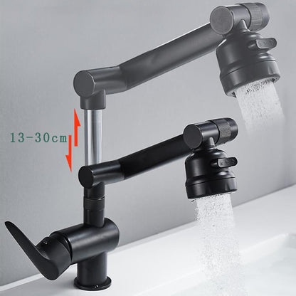 Height-Adjustable Modern Bathroom Sink Faucet, Single-Hole Swivel Spout Faucet, Matte Black / Chrome