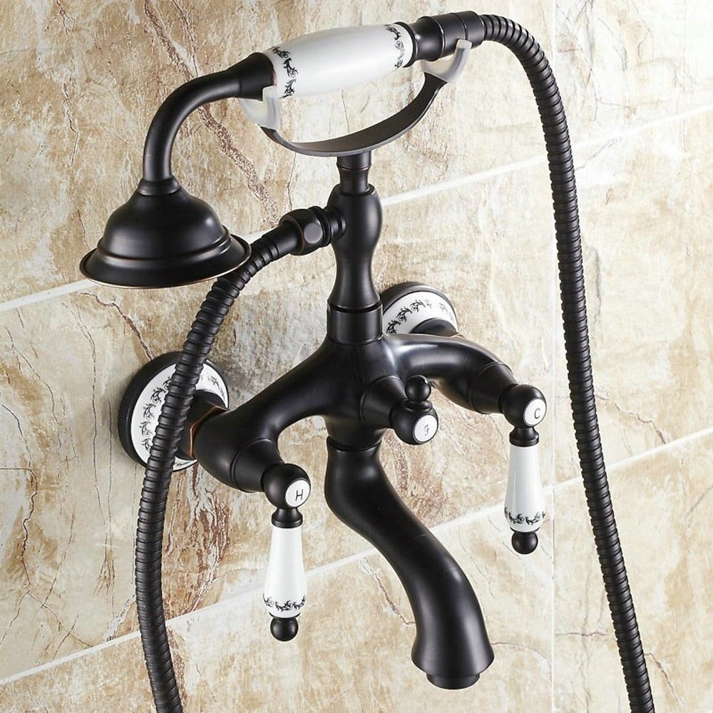 Vintage Telephone- Wall-Mount Tub Faucet, Brass Tub Faucet with Handheld Shower