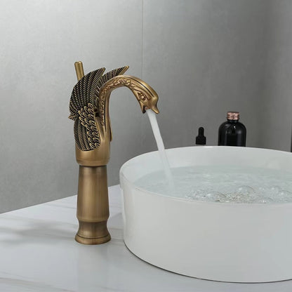 Vintage Swan Design Bathroom Faucet, Single-Hole Single-Handle Faucet, Antique Brass / Chrome / Polished Gold / Matte Black