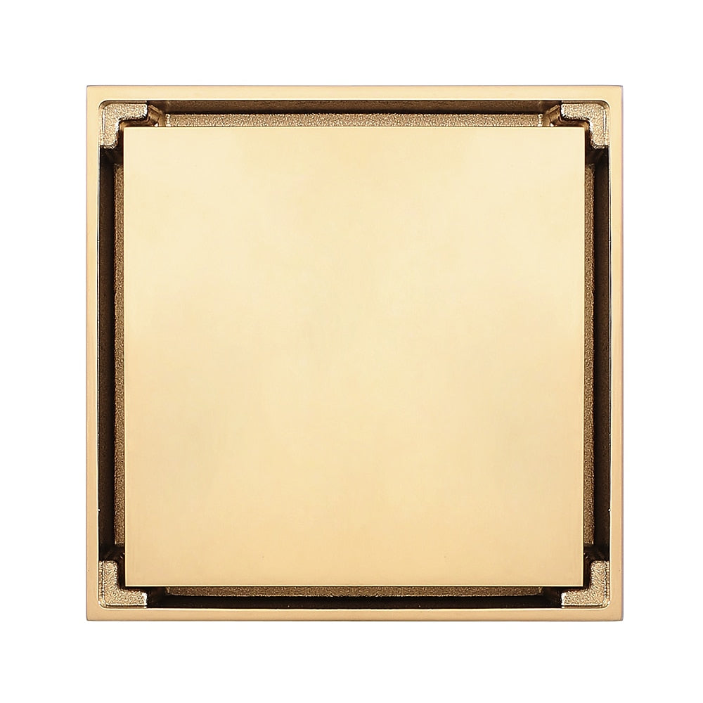 2-in-1 Reversible Square Shower Floor Drain, Solid Brass Floor Drain with Hair Strainer, Matte Black / Chrome / Brushed Gold