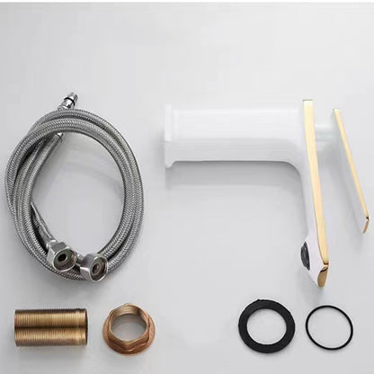 Waterfall Modern Single-Hole Bathroom Faucet, Single-Handle Brass Faucet