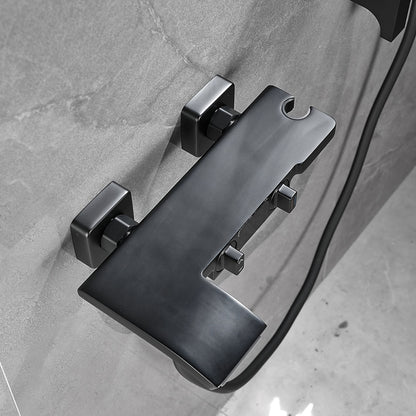 Wall-Mount Waterfall Tub Faucet, Dual-Handle Bath Mixer Tap with Handheld Shower