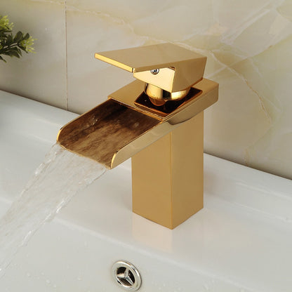 Waterfall Bathroom Faucet, Modern Single-Handle Single-Hole Faucet, Silver / Gold / Black