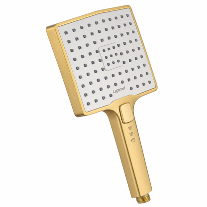 3-Function Square Handheld Shower Head, Brushed Gold
