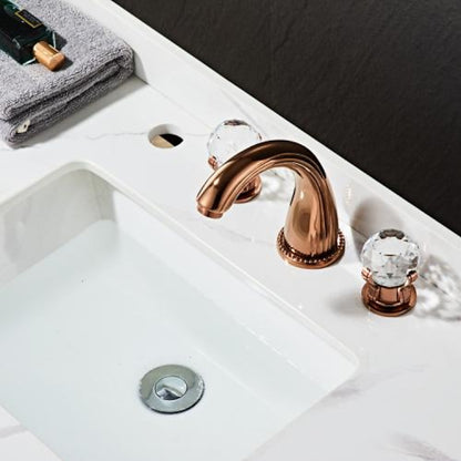 Modern Widespread Bathroom Faucet with Crystal Knob Handles, 3-Hole Double-Handle Brass Basin Mixer Tap, Antique Brass / Brushed Gold / Chrome / Matte Black / Rose Gold / Gunmetal / PVD