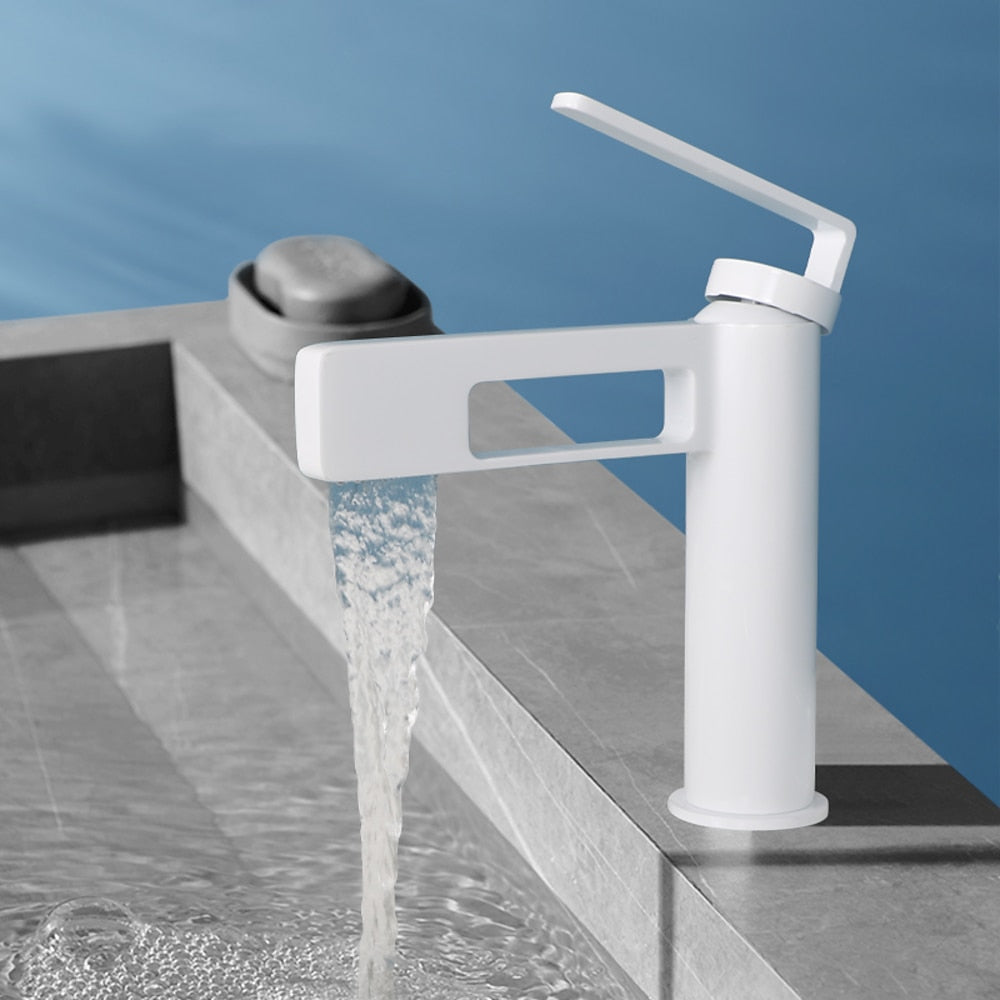 Modern Waterfall Bathroom Sink Faucet, Single-Handle Single-Hole Brass Faucet, Matte Black / Brushed Gold / Gunmetal / Chrome / Matte White