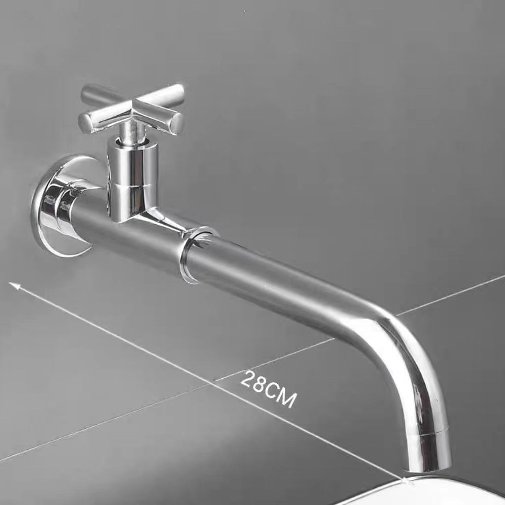 Wall-Mount Single-Hole Bathroom Faucet, Single Cross Handle Cold Water Faucet, Chrome / Matte Black / Polished Gold / Antique Brass / Matte White