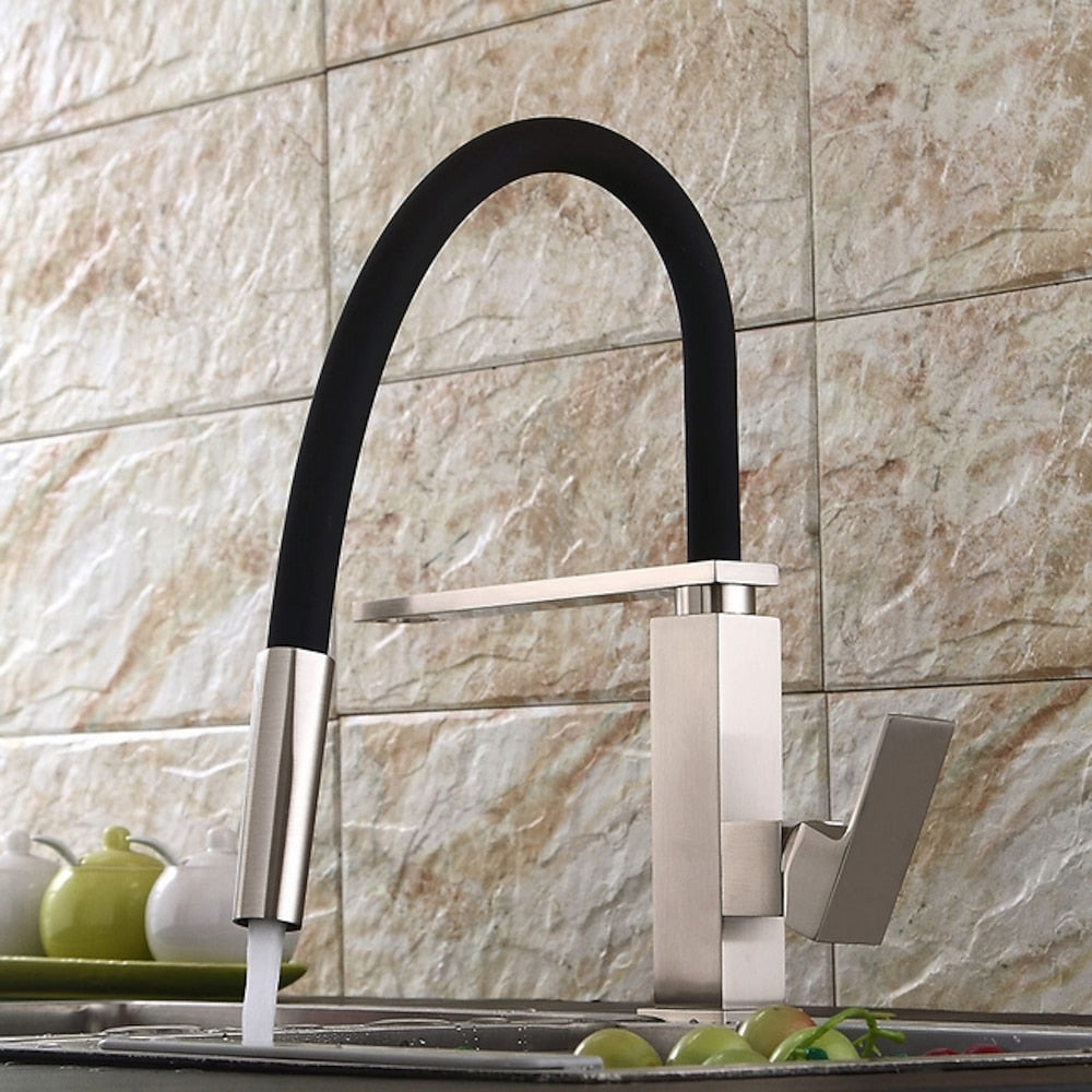 Electroplated Single-Hole Single-Handle Pull-Down Kitchen Faucet, High Arc Swivel Spout Faucet
