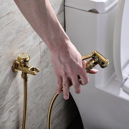 Polished Gold Antique Handheld Bidet Sprayer, Vintage Brass Toilet Shattaf Set with Hose / Wall Bracket